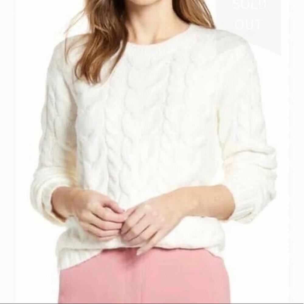 Rachel Parcell Cable Knit Crewneck Sweater White Size XXL